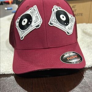Maroon Flexfit Trucker Hat with DJ Turntable Patches